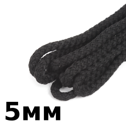 Шнур с сердечником 5мм,  Чёрный (плетено-вязанный, плотный)  в Рузе